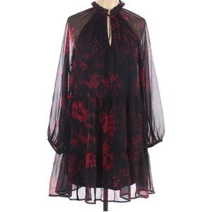Black with Red Florals Casual Dress